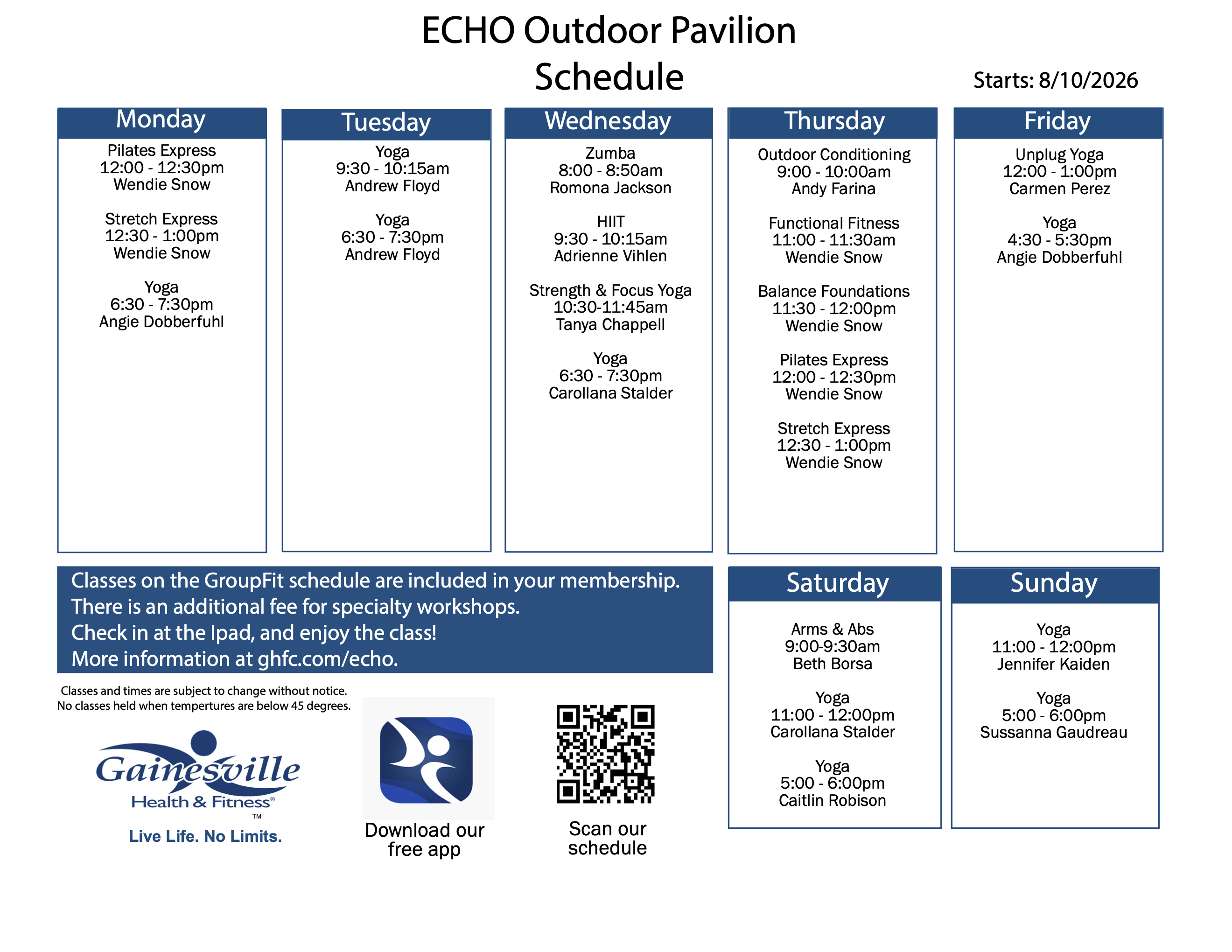 Echo outdoor group schedule