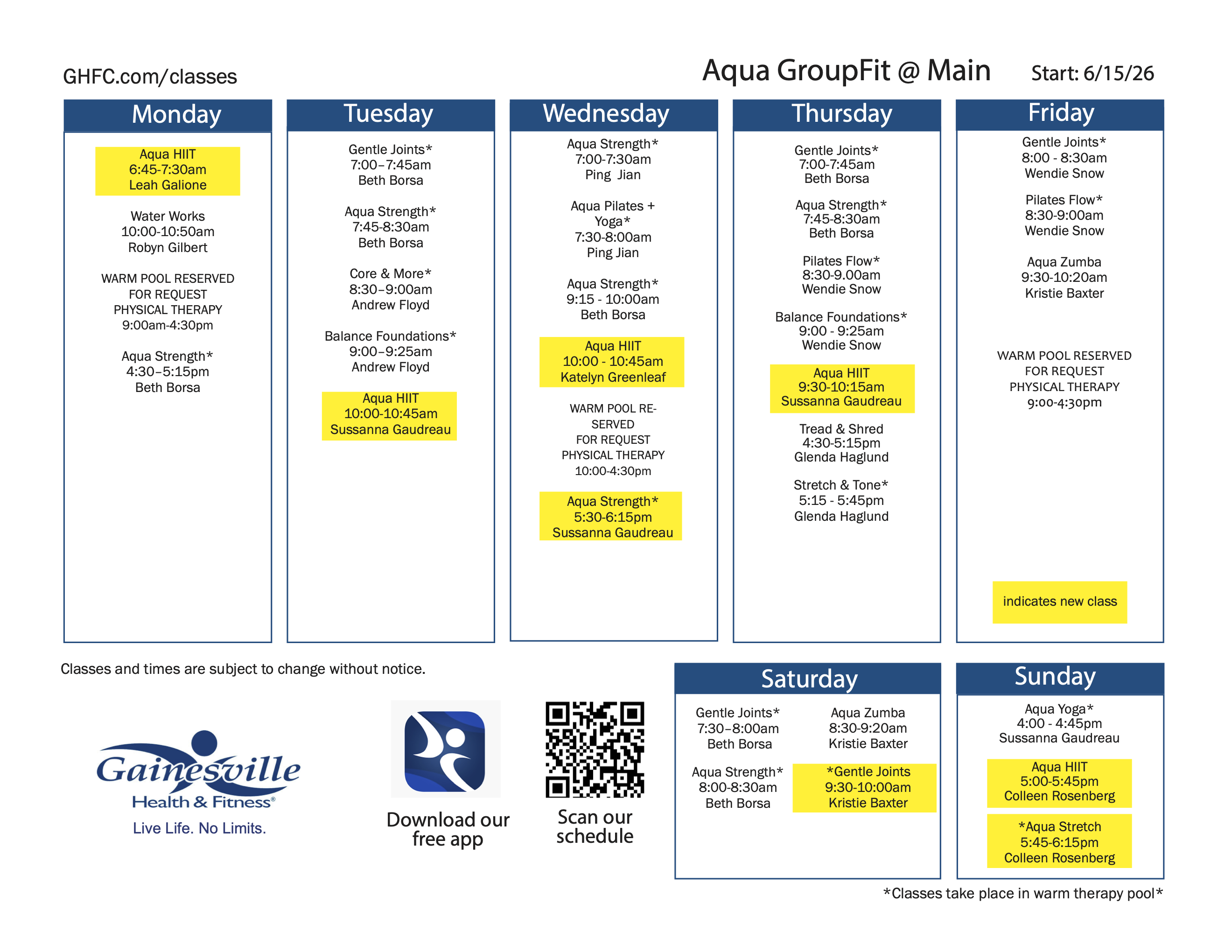 Try New Class Aqua Schedule