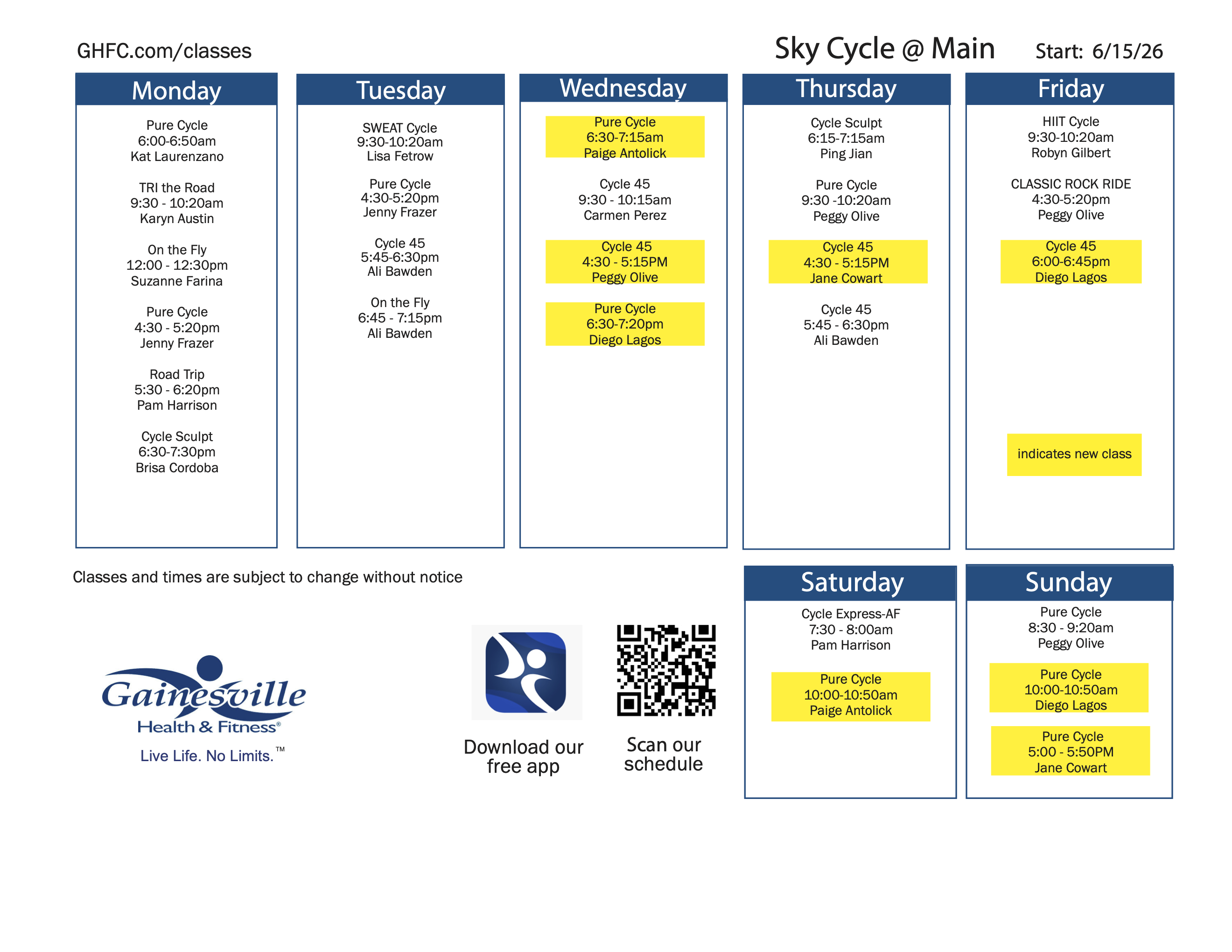 Try New Class Cycle Schedule