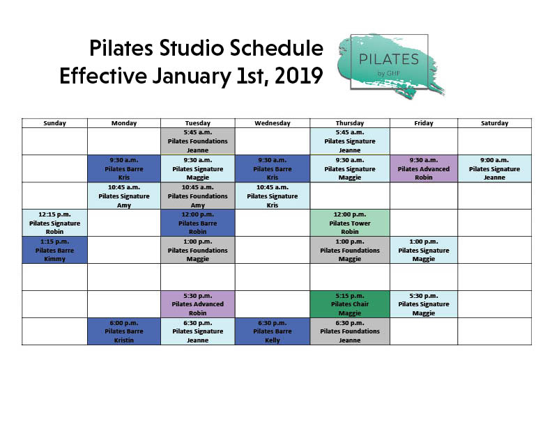 Pilates class schedule