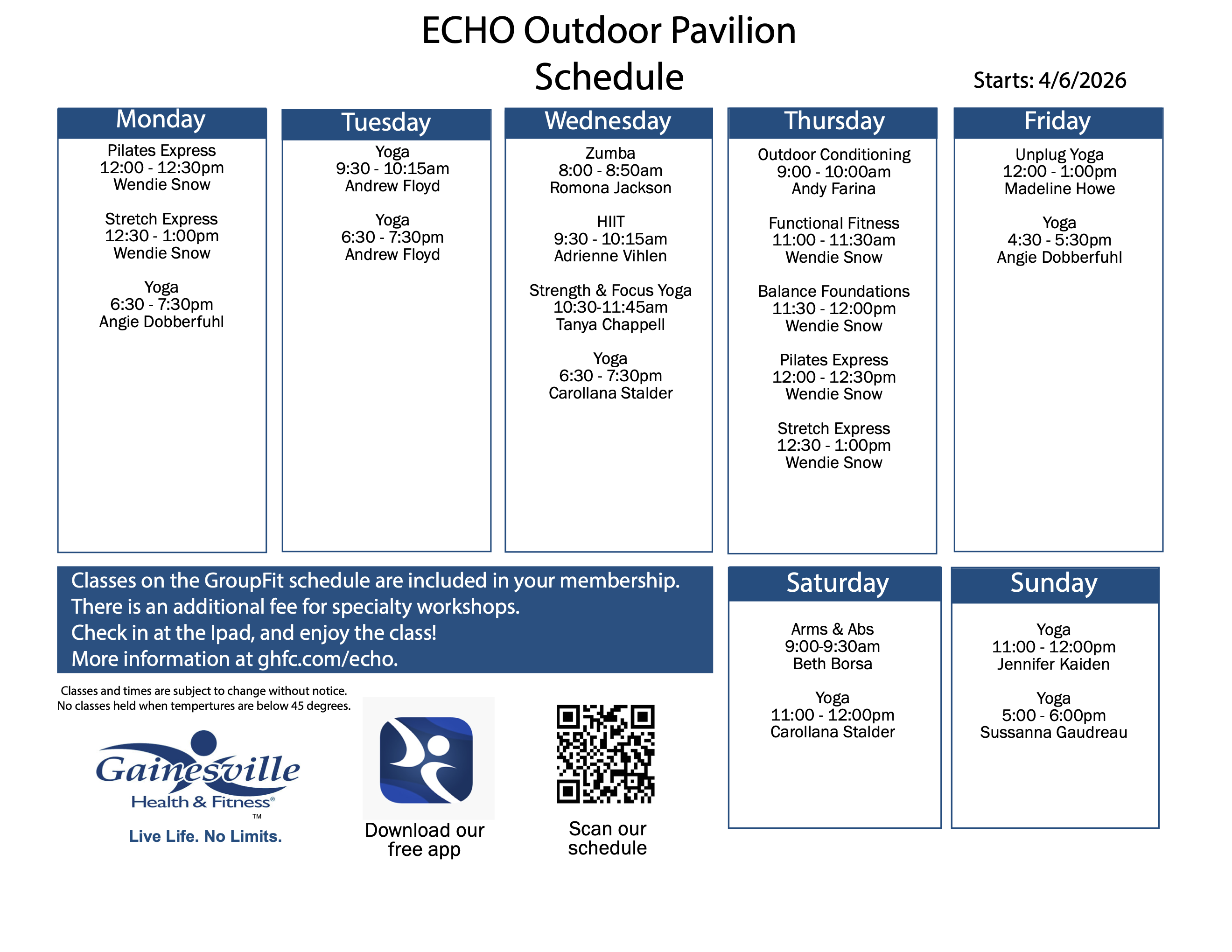 Echo outdoor group schedule