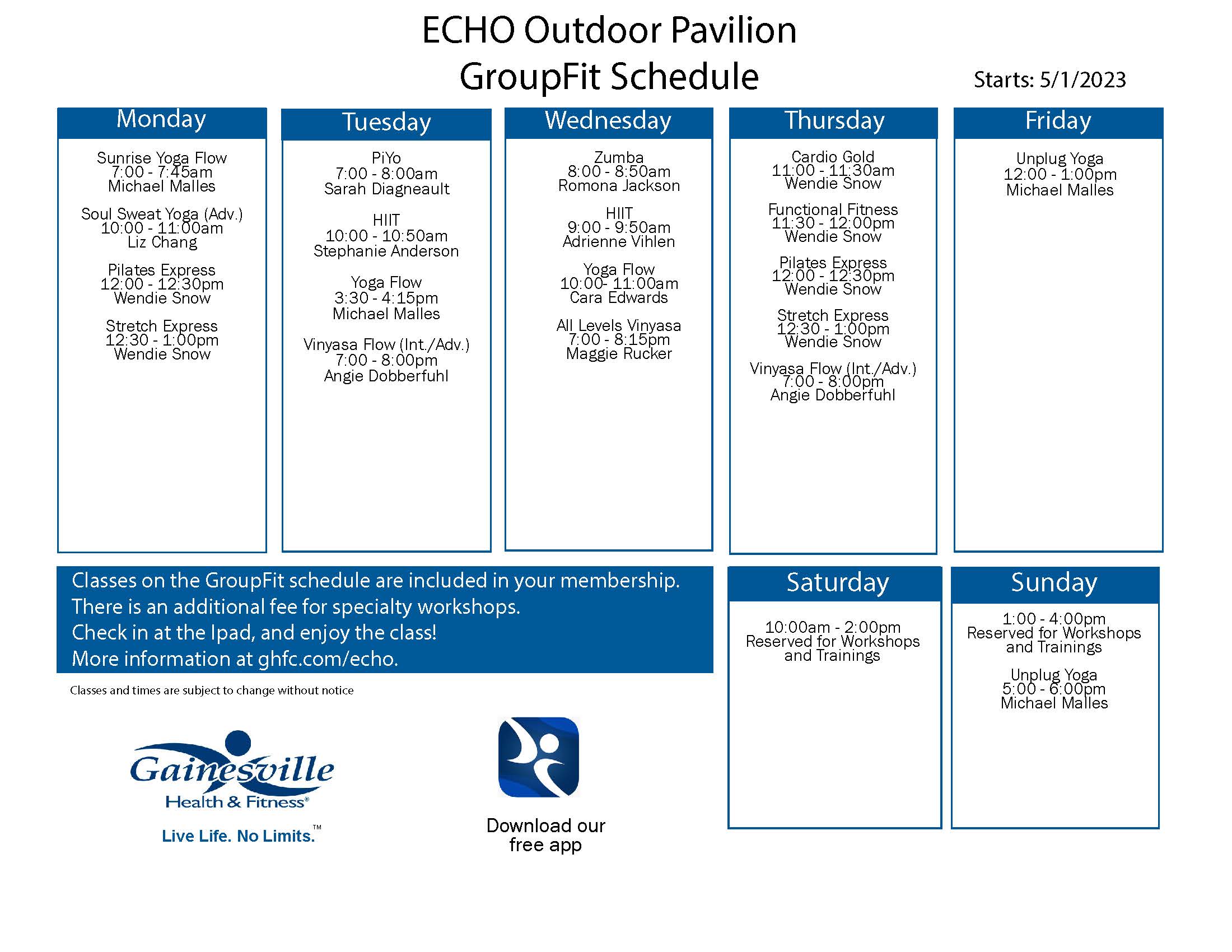 Echo outdoor group schedule