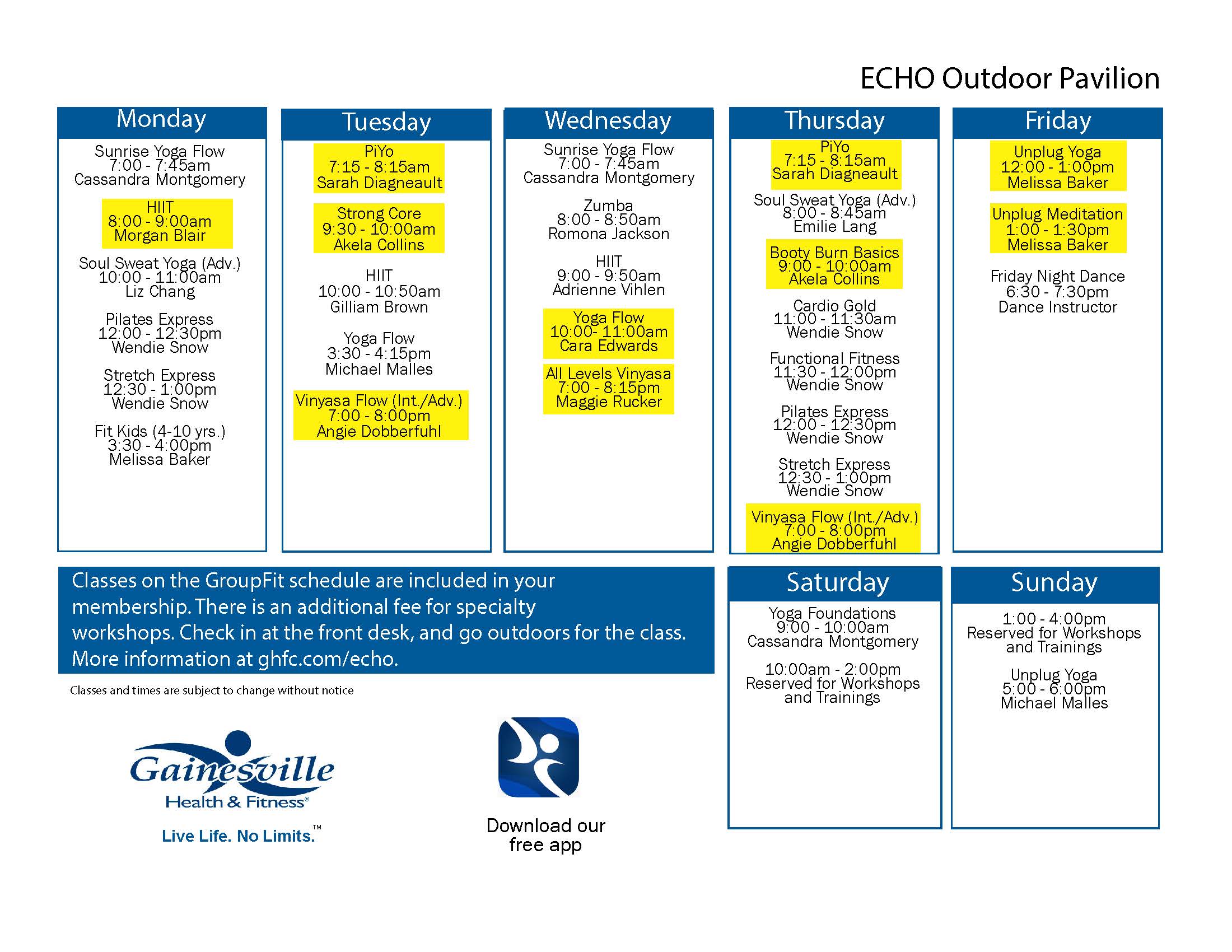 Echo outdoor group schedule