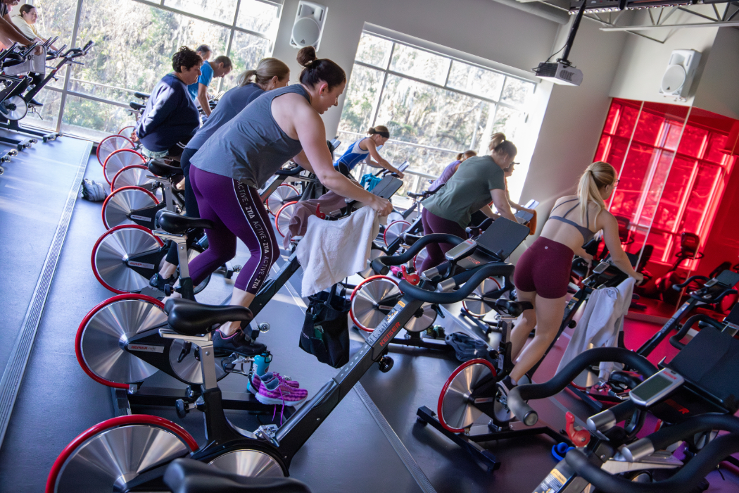 Participants in Indoor cycle studio 