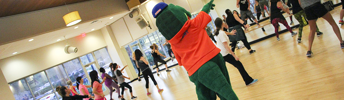 Albert the Alligator Attending a Group Fitness Class