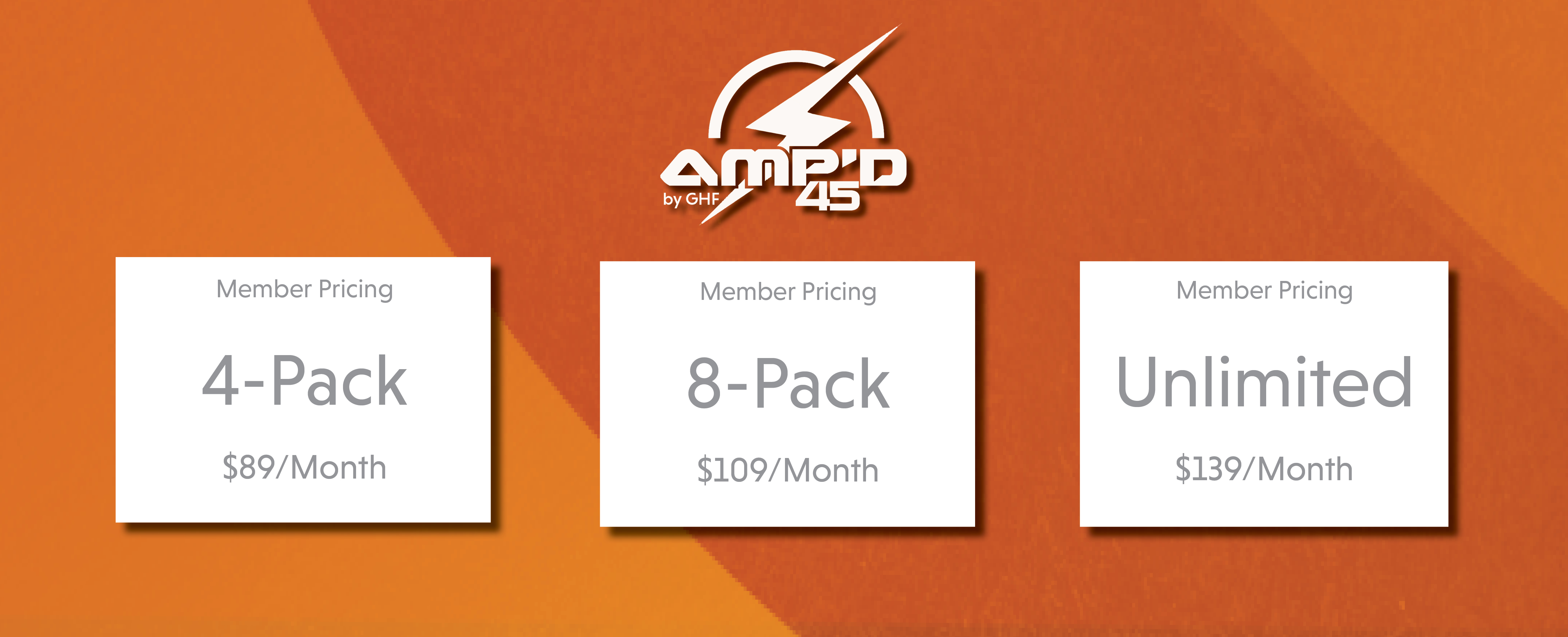 pricing unlimited sessions, 8-pack and 4-pack for AMP'D 45