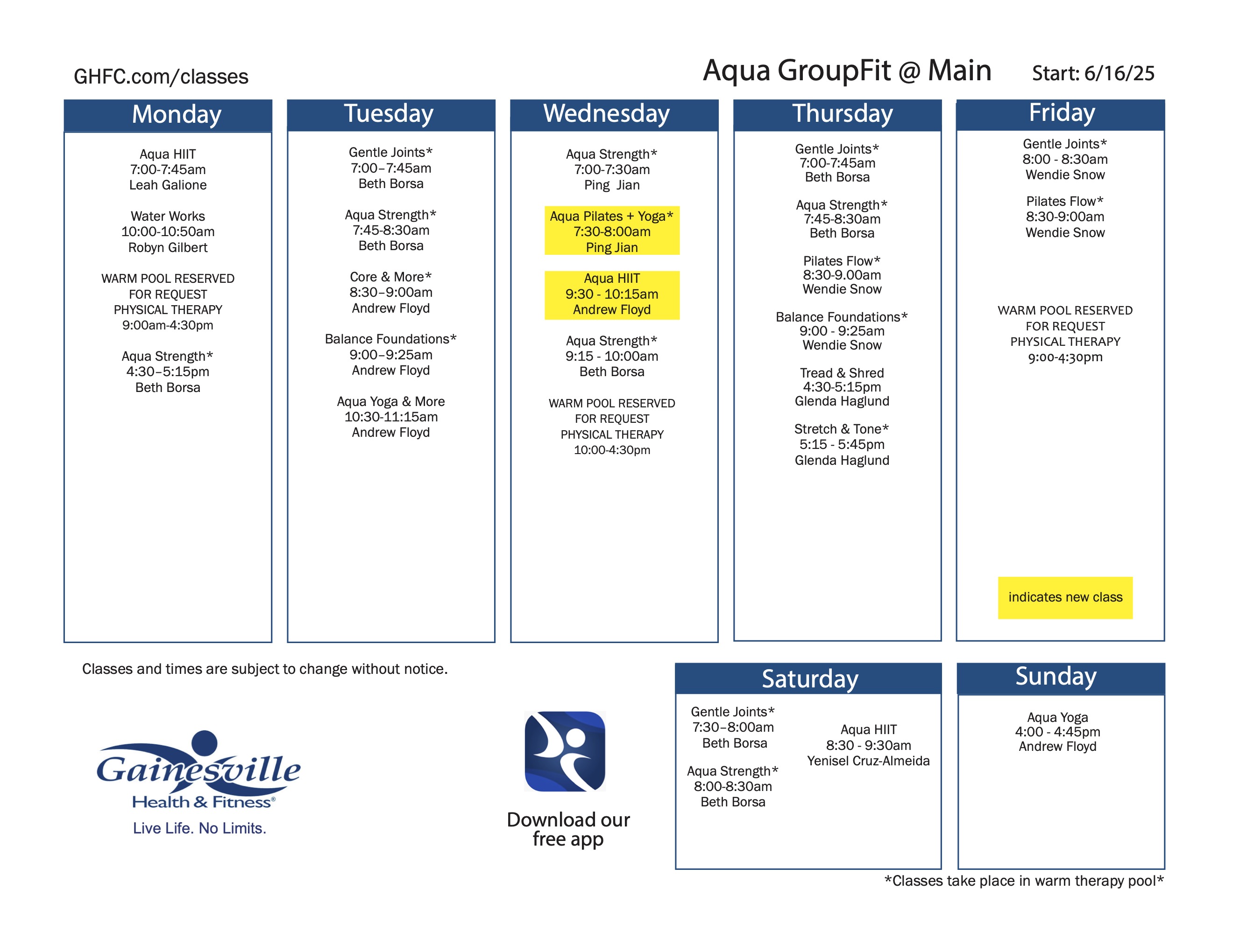 New Class Schedule