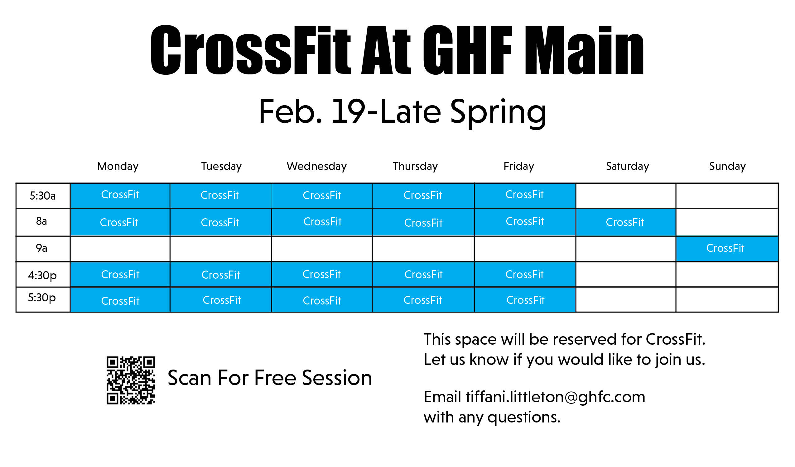 CrossFit class schedule at Gainesville Health & Fitness Spring 2024