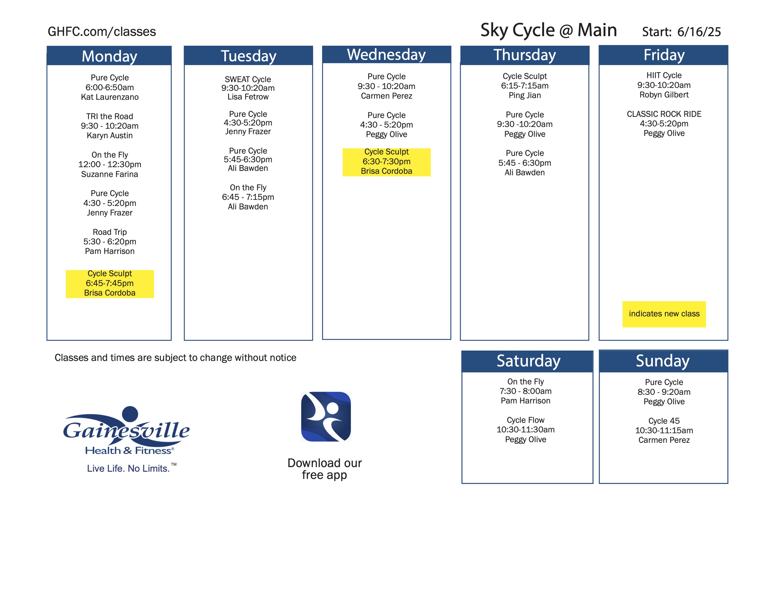 New Class Schedule