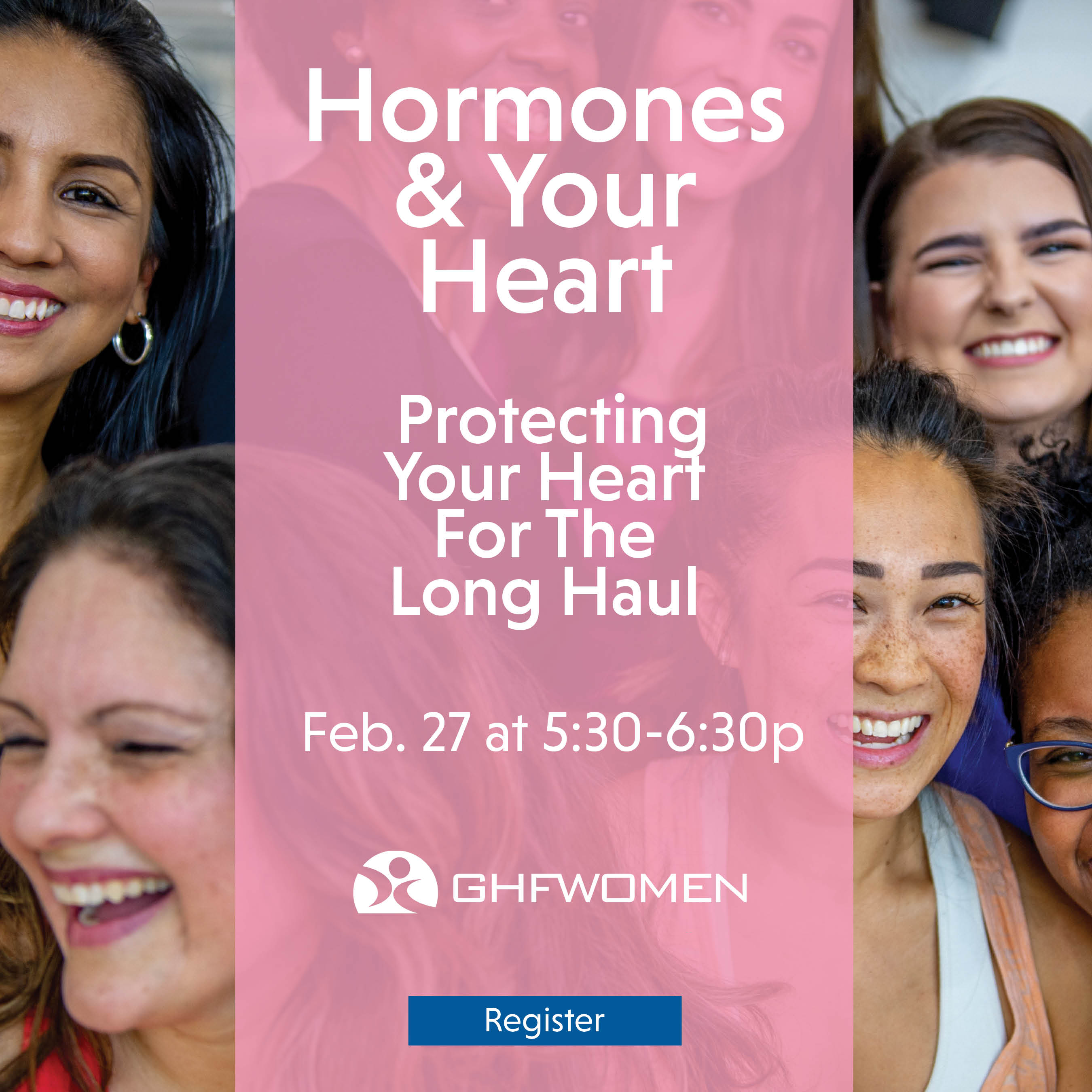 group of happy women to promote hormones and heart workshop at GHF women on Feb. 27. all info at ghfc.com/strong