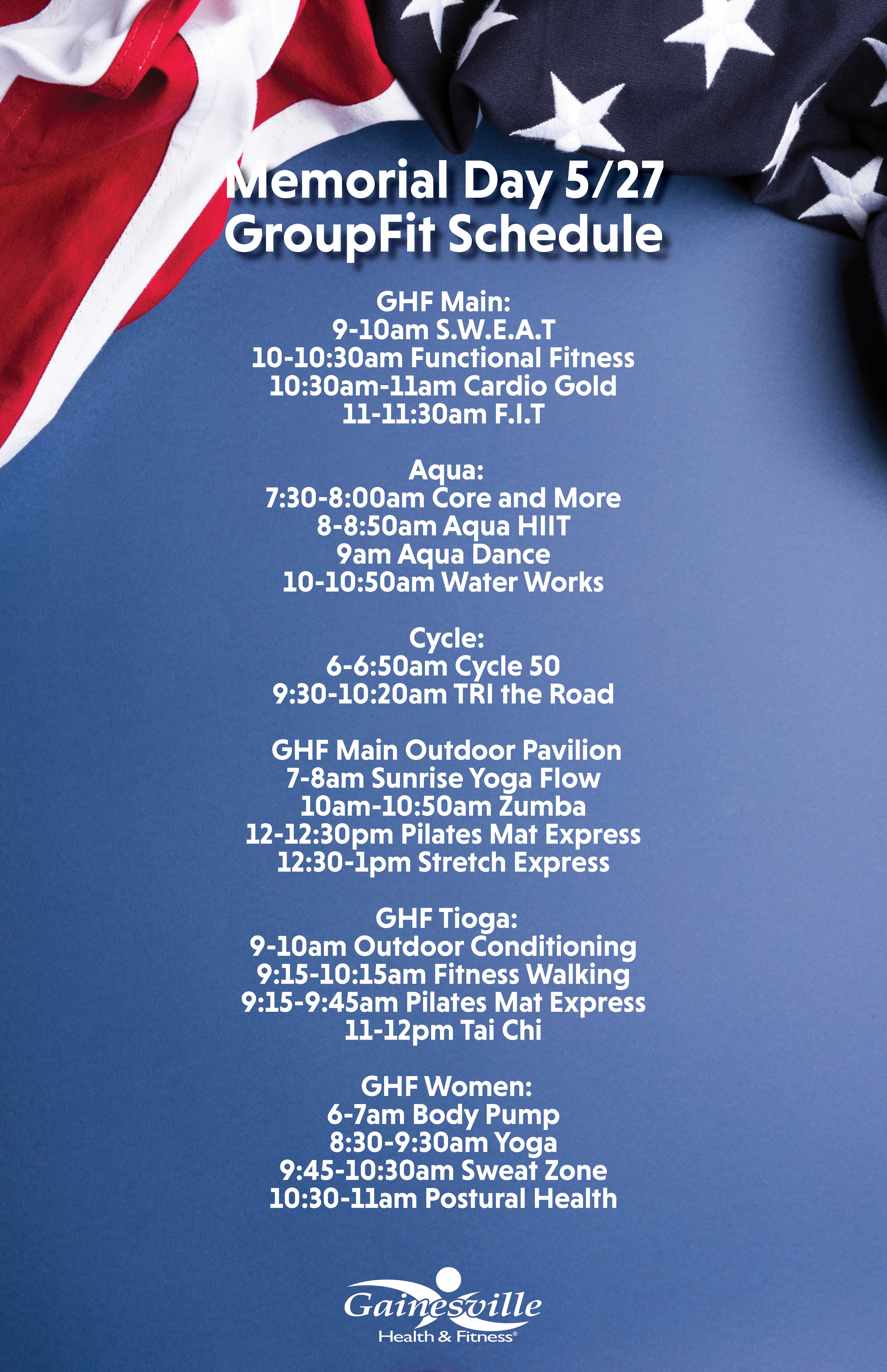 schedule of groupfit classes on memorial day 2024