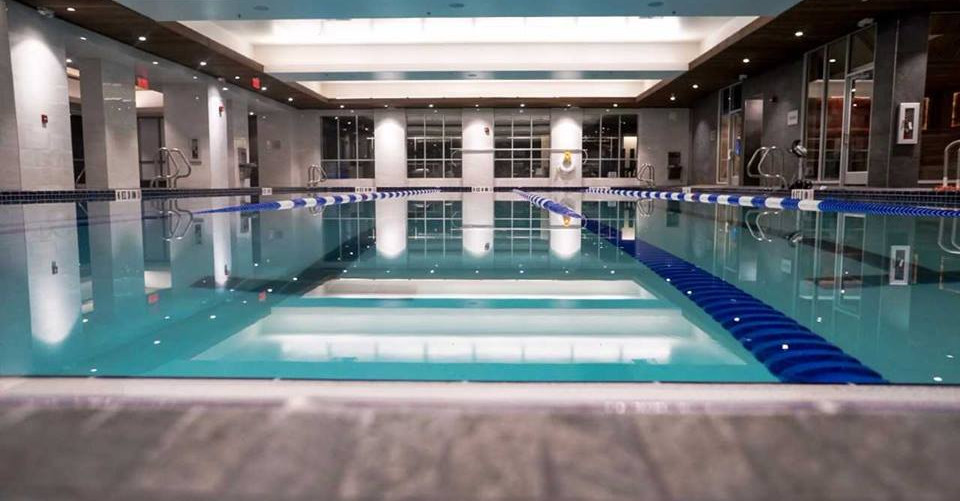 75 ft indoor heated pool for lap swimming and aqua classes and water walking