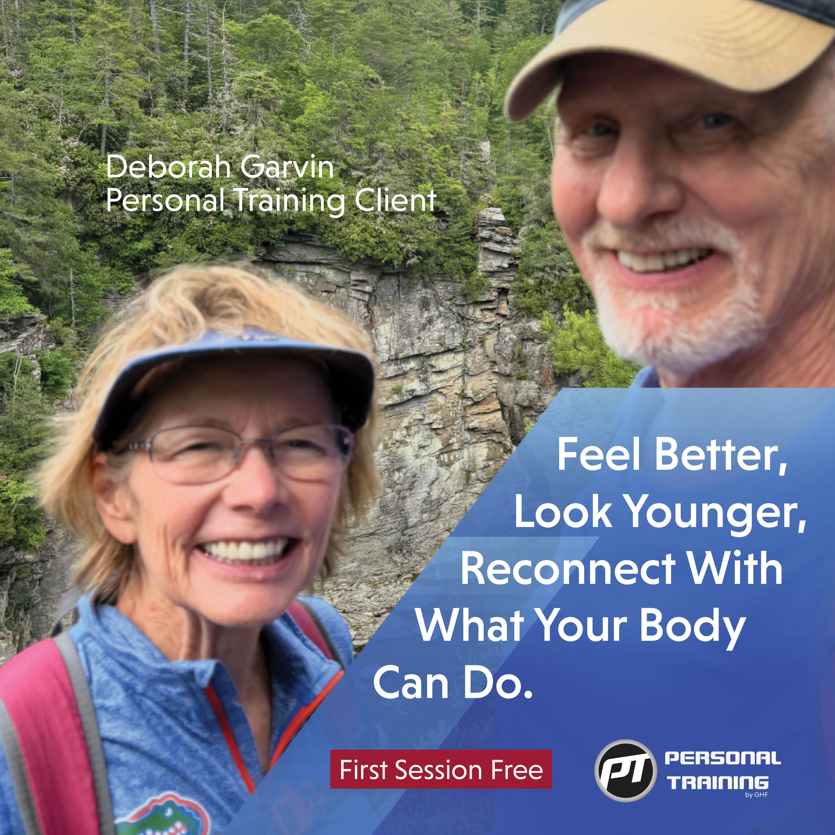 gainesville health & fitness personal training client and husband hiking