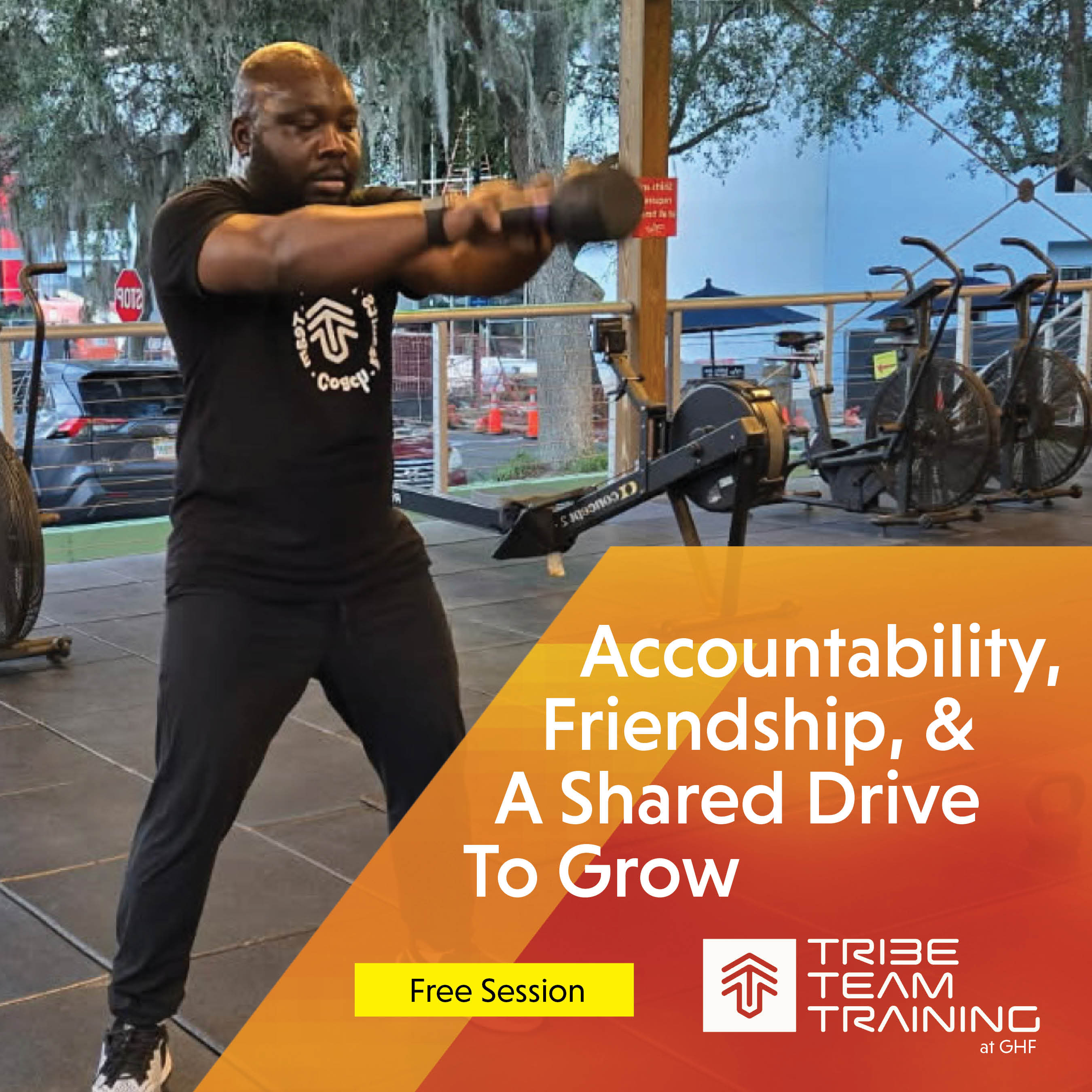 Male lifting weights in tribe team training program