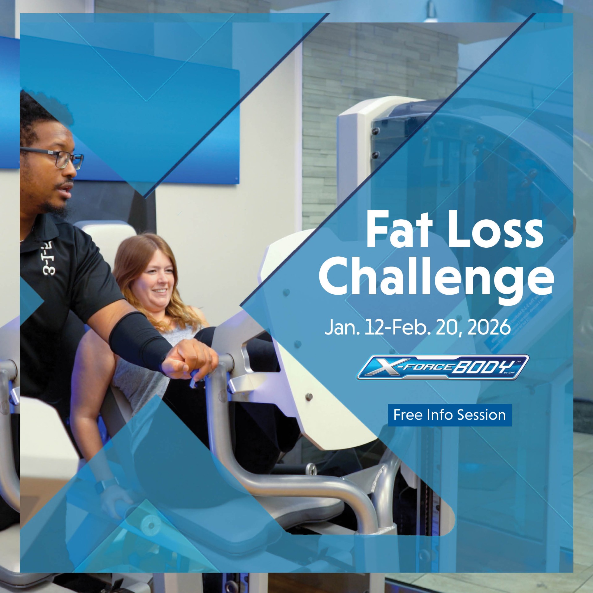 ghf xforce body coach assisted client on the xforce leg press in the fat loss studio at ghf main